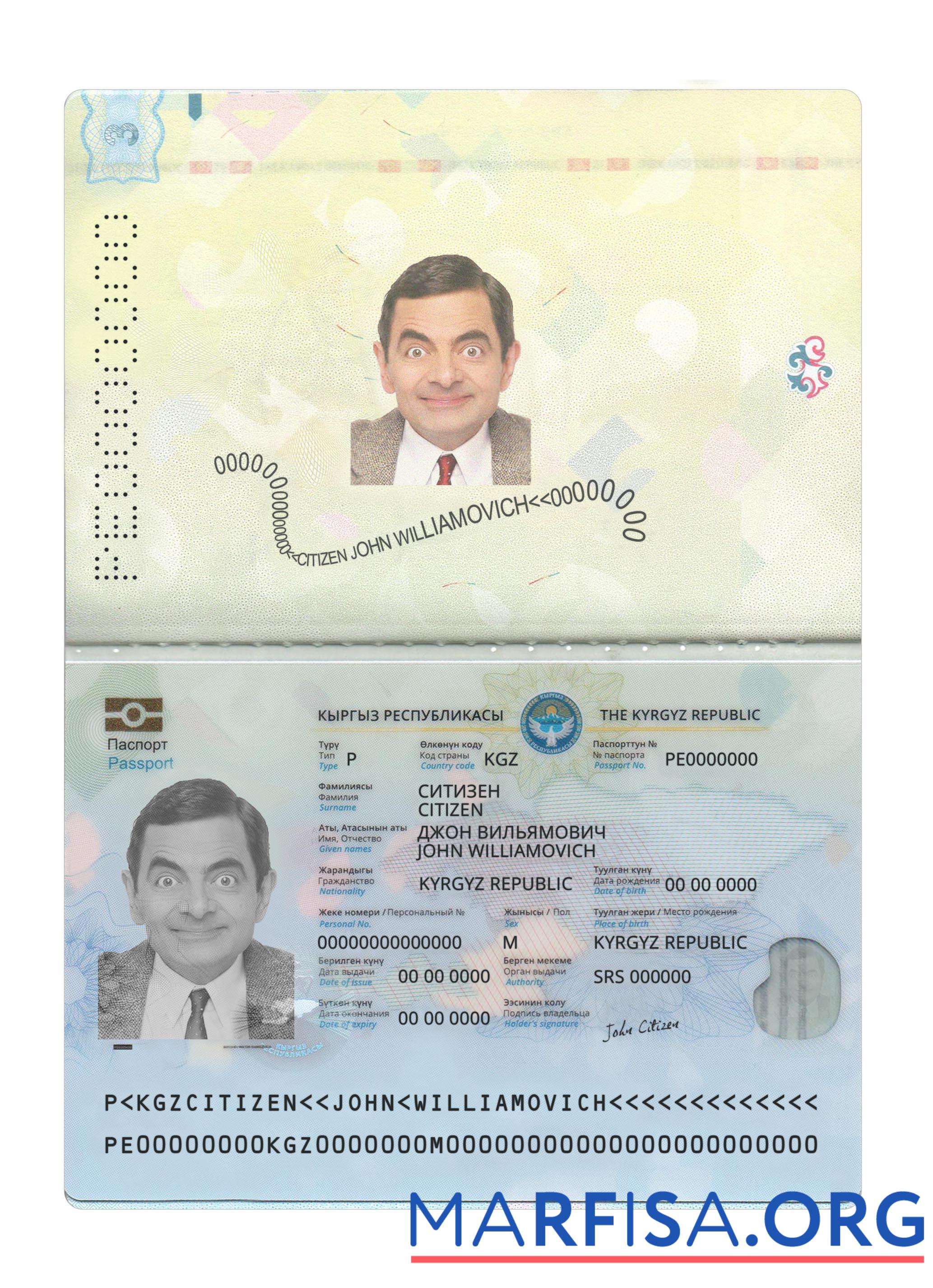 Printable Kyrgyzstan passport 2021 present example
